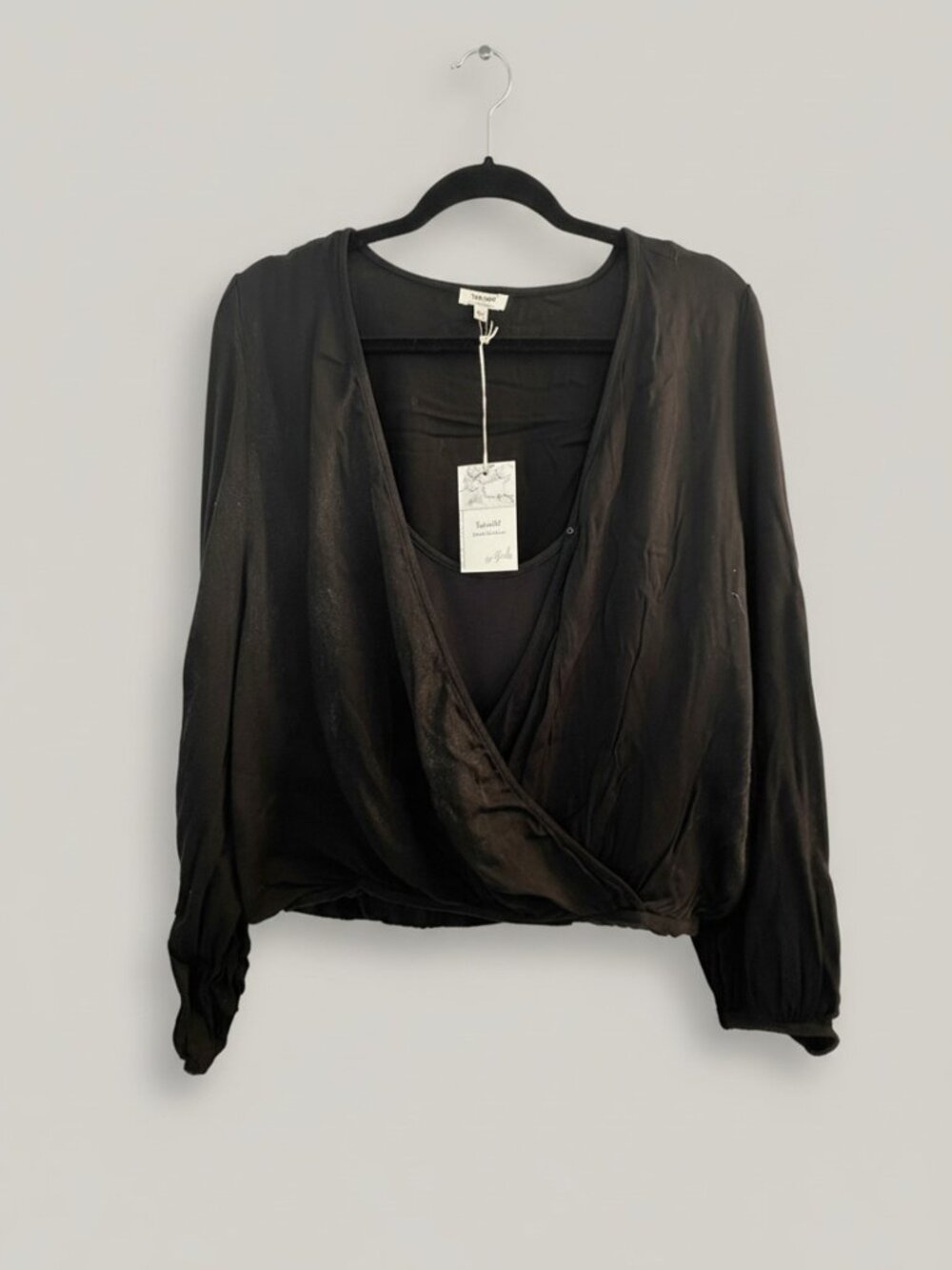 NWT Splendid x Cella Jane Sateen Surplice Top XL - Black - Luxe